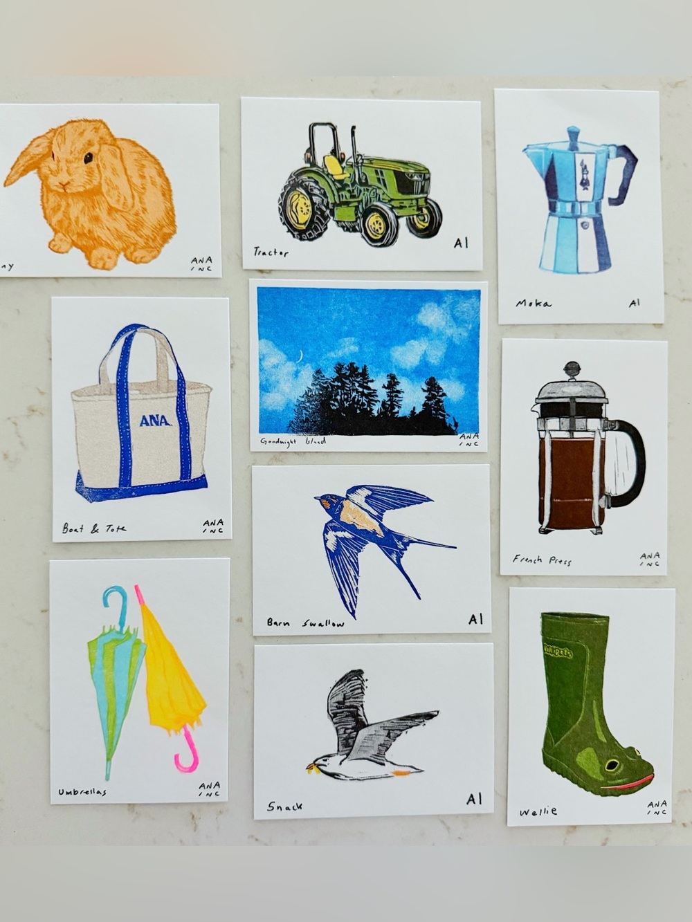 Set of 10 Inciardi machine mini art prints